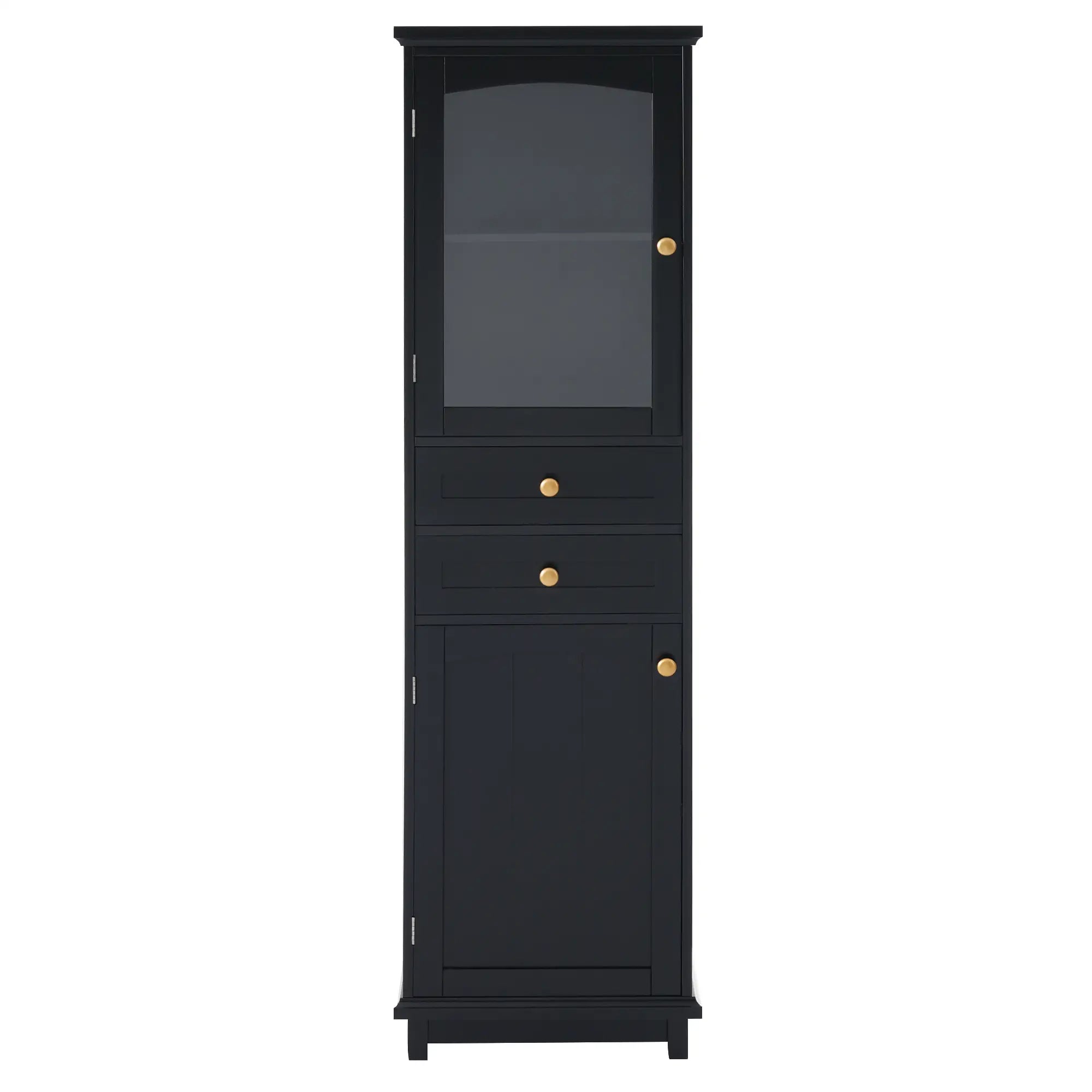 Bathroom Storage Cabinet, Glass Doors, Adjustable Shelves, 18