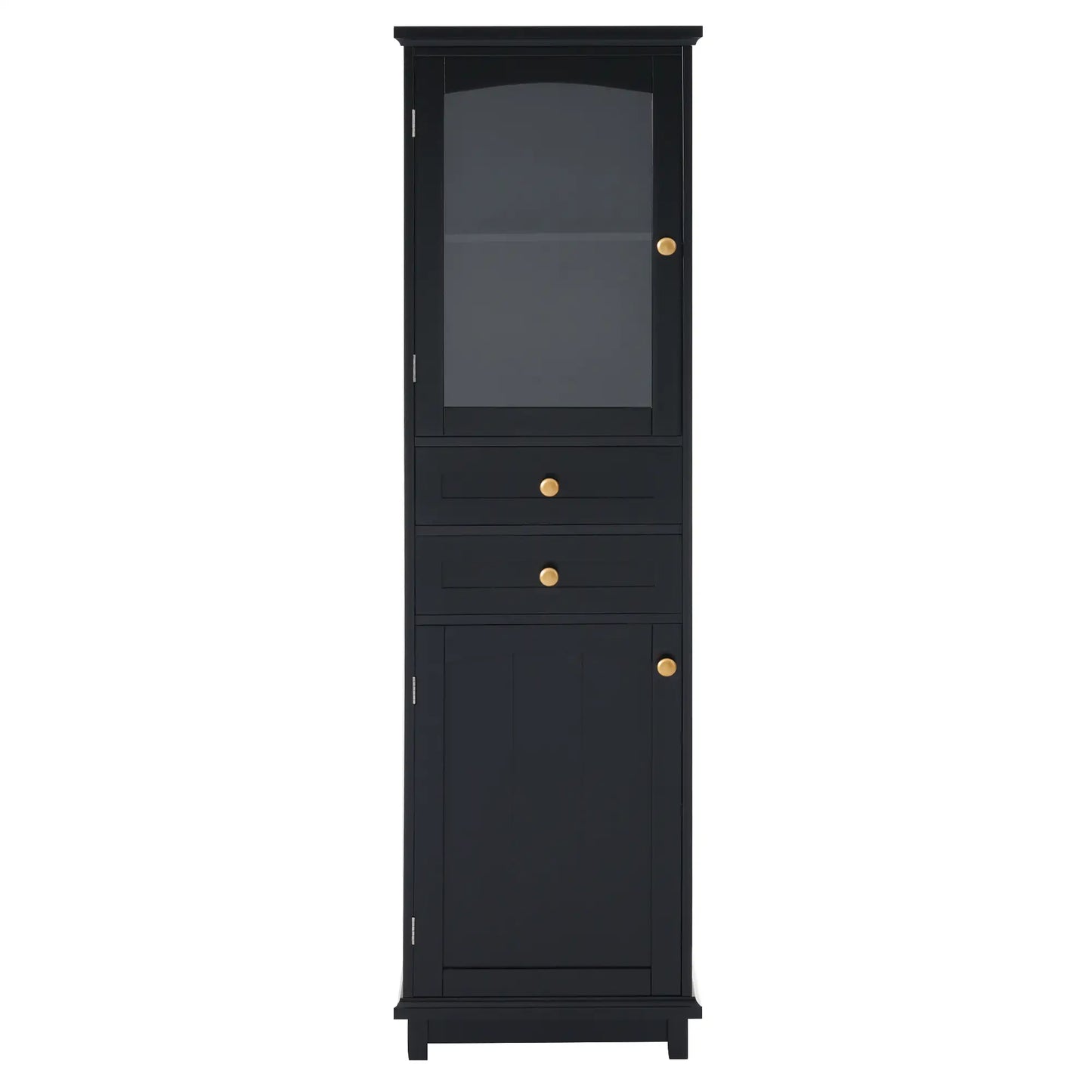 Bathroom Storage Cabinet, Glass Doors, Adjustable Shelves, 18" L x 14" W x 63" H, Black Bathroom Cabinets Black at Gallery Canada