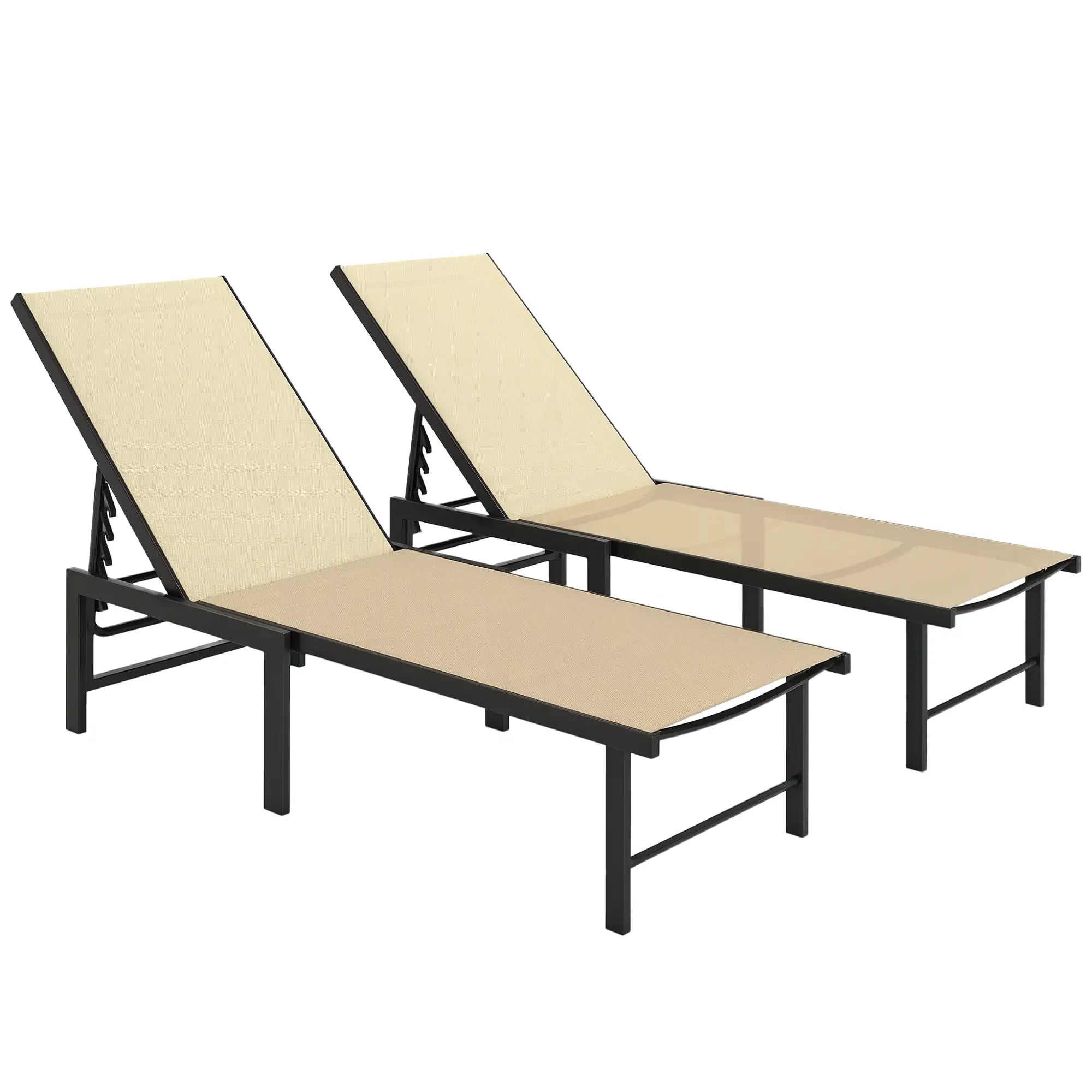 Outdoor Lounge Chair Set, 5-Position Reclining Chaise With Mesh Seat, Khaki Lounger Chairs at Gallery Canada