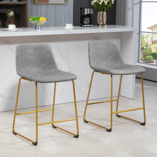 Counter Height Stools Set of 2, PU Leather Upholstered Stools for Kitchen Island, Modern Bar Chairs, Light Grey - Gallery Canada