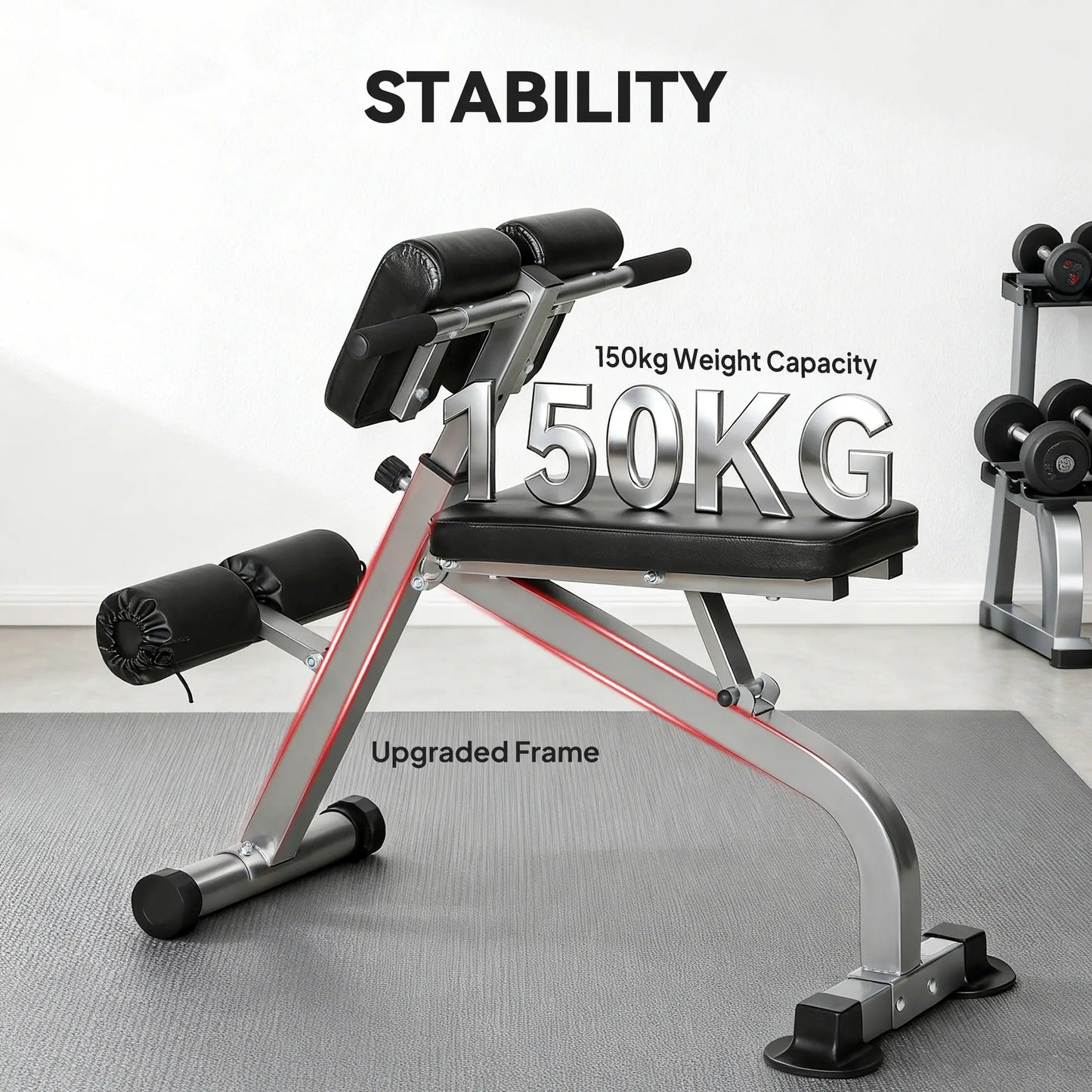 Hyperextension Bench, Height Adjustable, 38" x 26.8" x 27.2-43.3", Silver Tone Strength Training Equipment at Gallery Canada