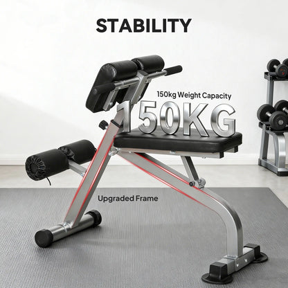Hyperextension Bench, Height Adjustable, 38" x 26.8" x 27.2-43.3", Silver Tone Strength Training Equipment at Gallery Canada
