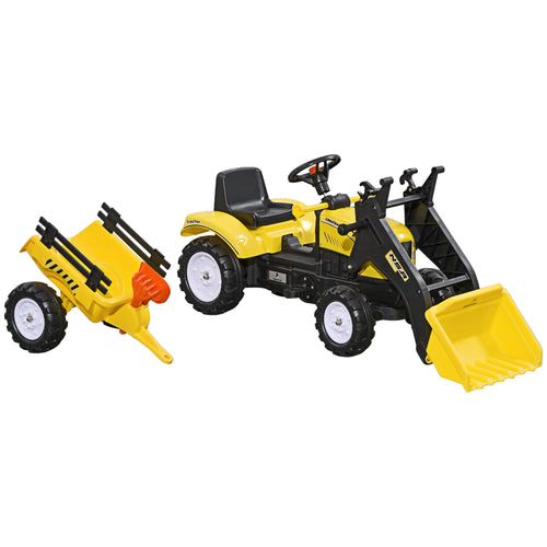 Front Loader Excavator Ride On Toy, 6 Wheels, Controllable Bucket, Yellow