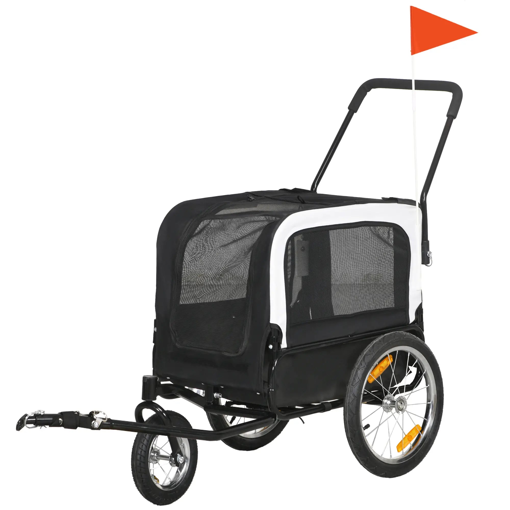 Dog Bike Trailer And Stroller, Safety Leash, Hitch, Flag, Reflectors, Cushion, Grey Dog Bike Trailers & Strollers Black, White at Gallery Canada