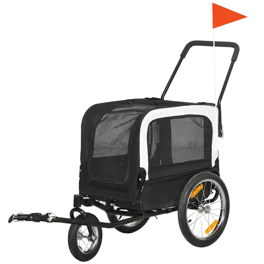 Dog Bike Trailer And Stroller, Safety Leash, Hitch, Flag, Reflectors, Cushion, Grey Dog Bike Trailers & Strollers Black, White at Gallery Canada
