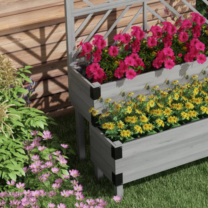 Raised Garden Bed with Trellis, 2 Tier Wooden Planter Box, Grey Elevated Garden Beds at Gallery Canada
