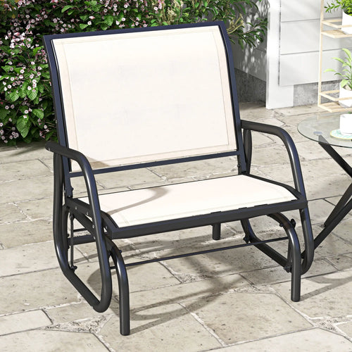 Patio Glider, Breathable Mesh Seat, Metal Frame Swing Chair, Cream