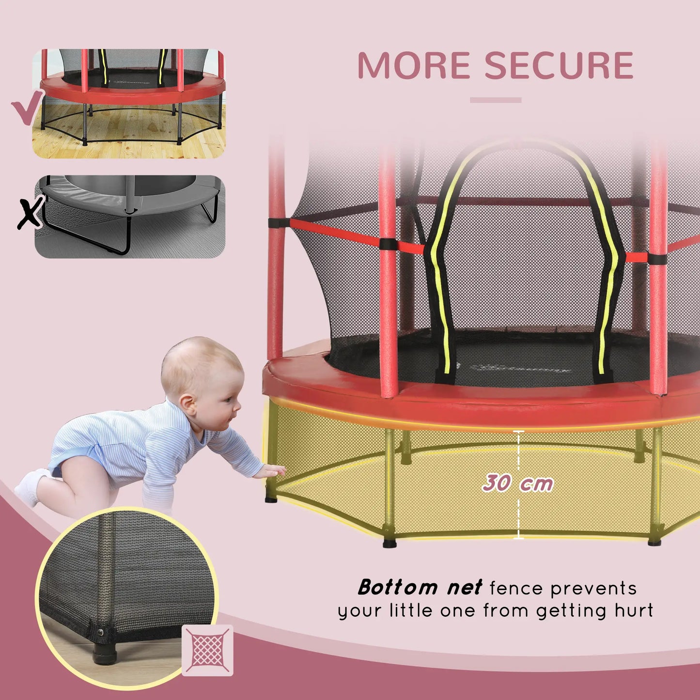 55" Kids Trampoline with Enclosure Net, Indoor/Outdoor, Age 3-6, Red Trampolines at Gallery Canada