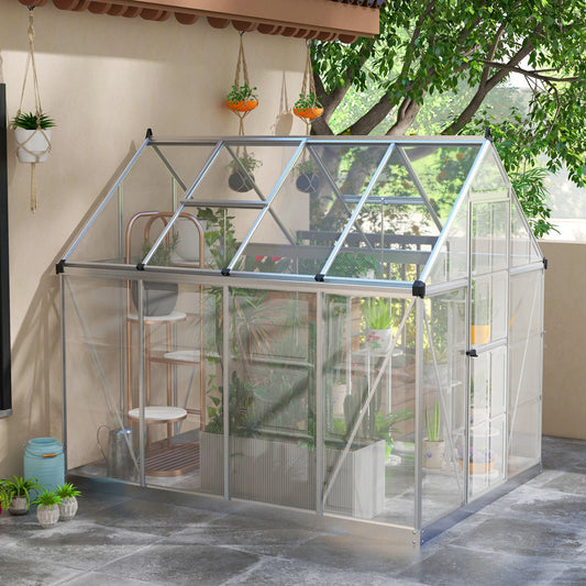 6' x 8' Walk-in Polycarbonate Greenhouse Aluminium Green House with 2 PC Panel Types, 5-Level Roof Vent, Rain Gutter - Gallery Canada