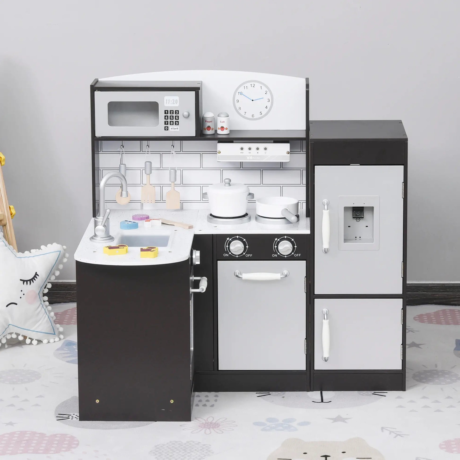 Kids Kitchen Play Set, Drinking Fountain, Microwave, Dark Brown Play Kitchen at Gallery Canada