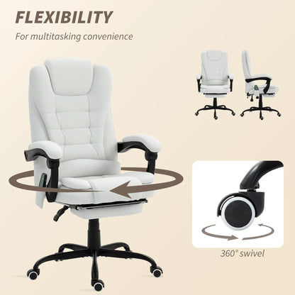 7-Point Vibrating Massage Chair, Reclining Office Chair with Footrest, Reclining Back, Adjustable Height, White Massage Chairs at Gallery Canada