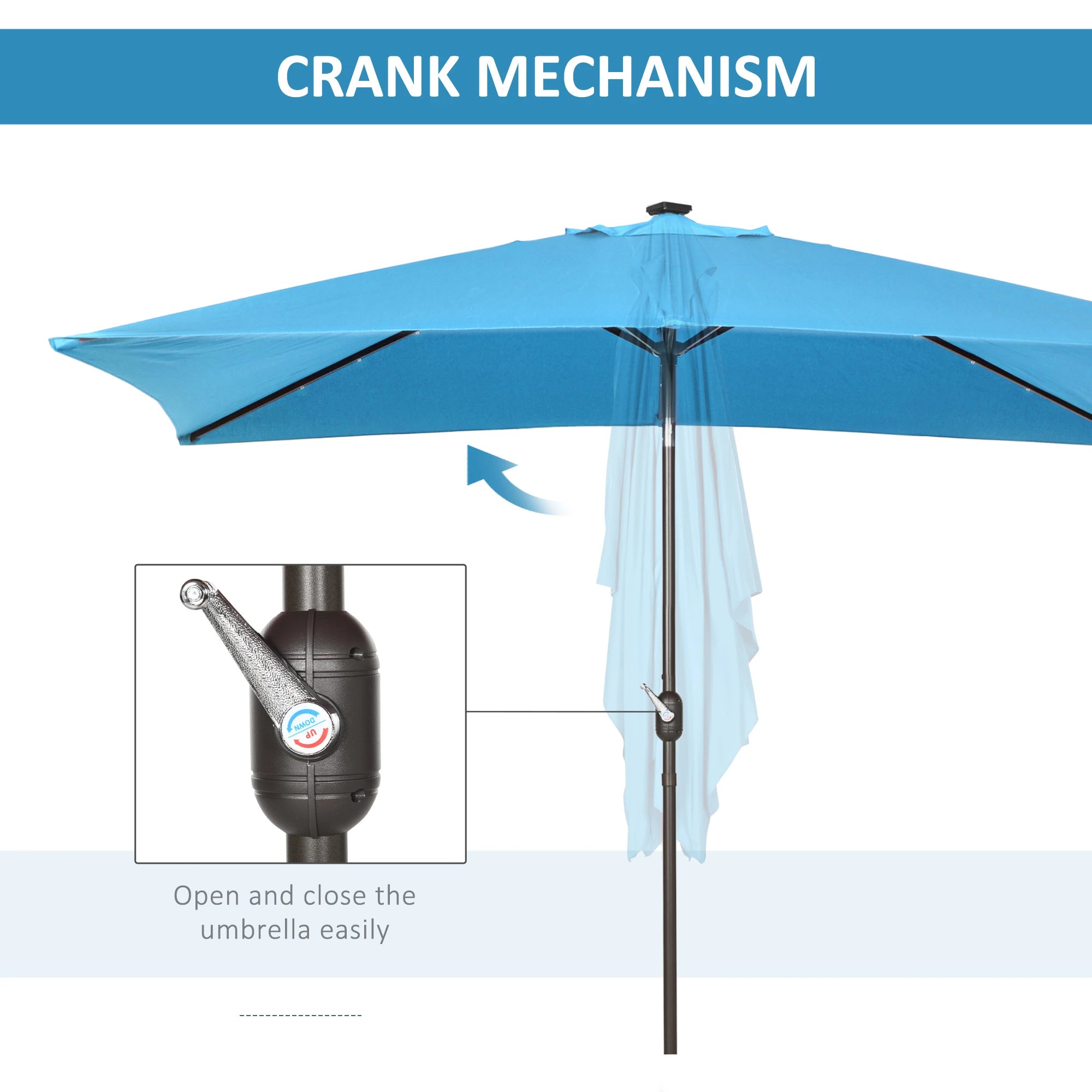 6.5x10ft Rectangle Solar Tilt Umbrella, Aluminum, LEDs, Turquoise Sun Umbrellas at Gallery Canada