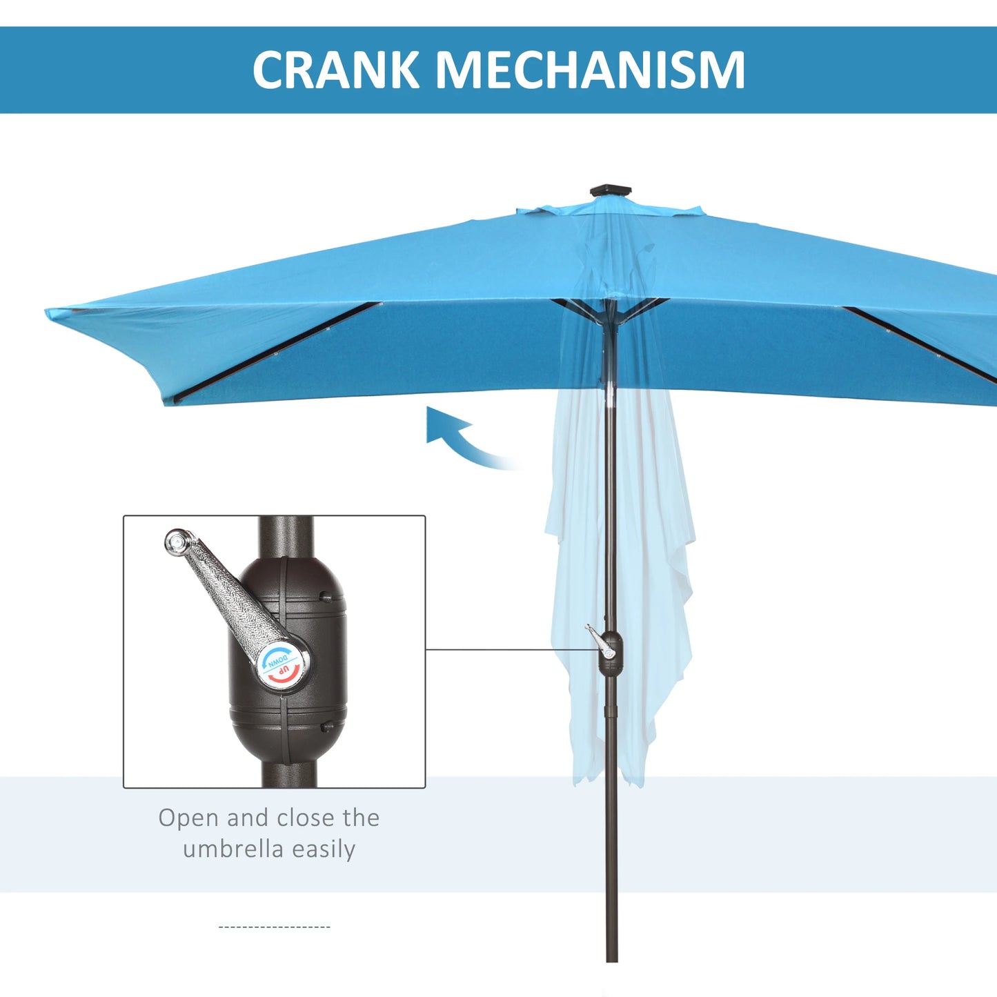 6.5x10ft Rectangle Solar Tilt Umbrella, Aluminum, LEDs, Turquoise Sun Umbrellas at Gallery Canada