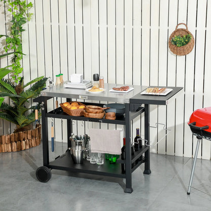 3-Shelf Outdoor Grill Cart, Foldable Side Table, Stainless Steel Top Outdoor Grill Carts at Gallery Canada