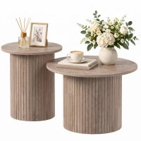 Round Nesting Coffee Table Set of 2, Fluted Mid Century Side Tables