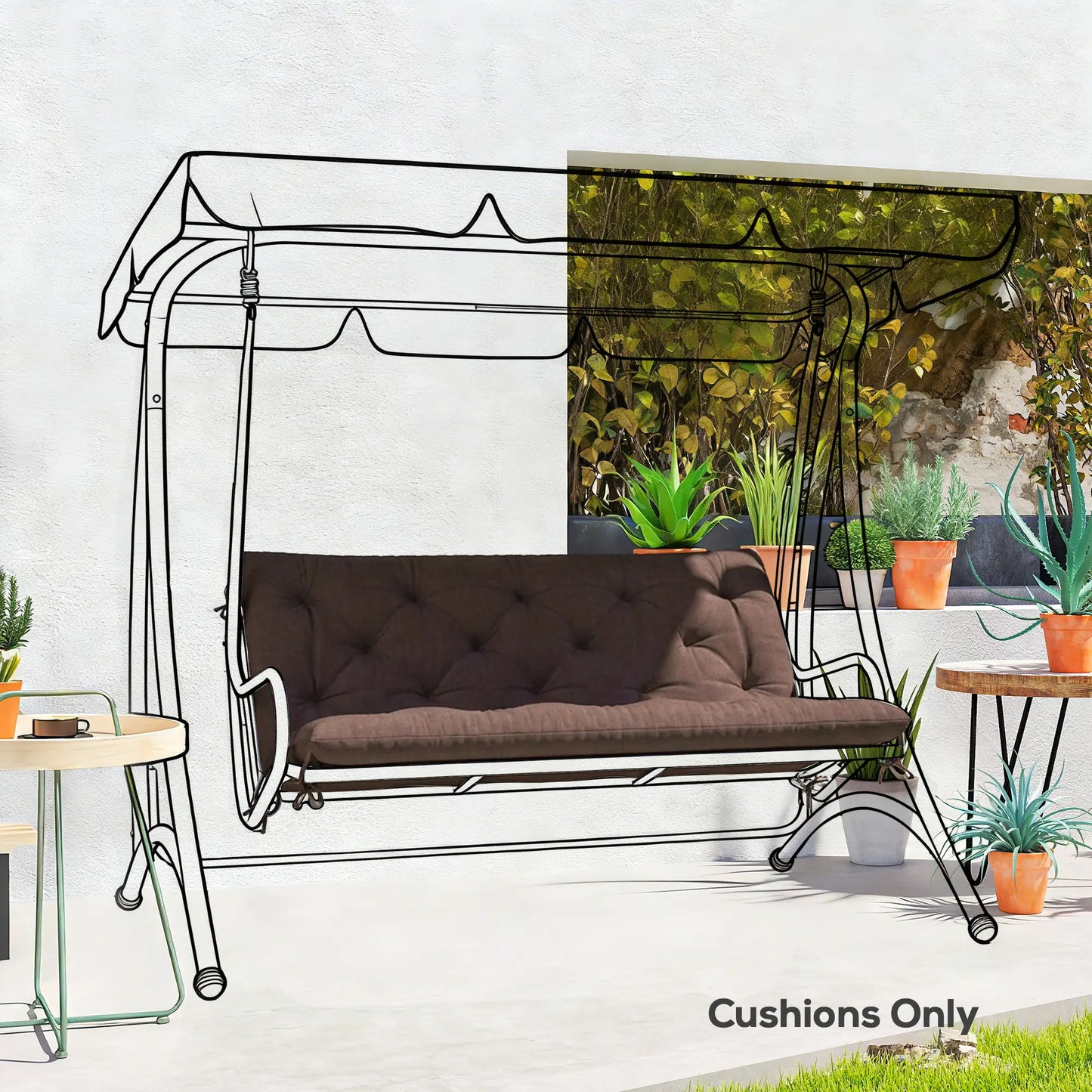 2 Seater Garden Bench Cushion, 47" x 43" x 4", Coffee Patio Chair Cushions at Gallery Canada