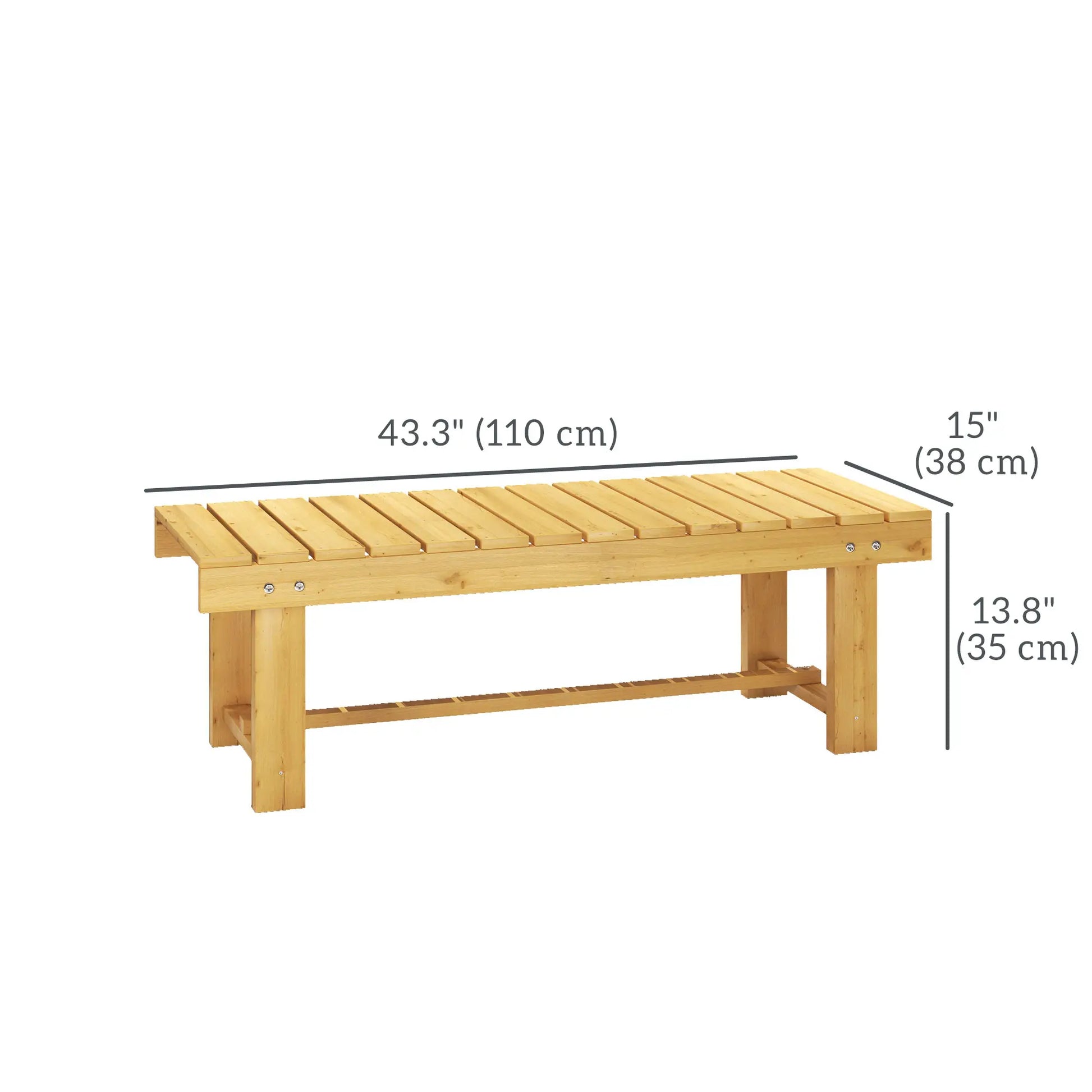 43.25" Outdoor Wood Garden Bench, Backless Patio Loveseat, Natural Outdoor Benches at Gallery Canada