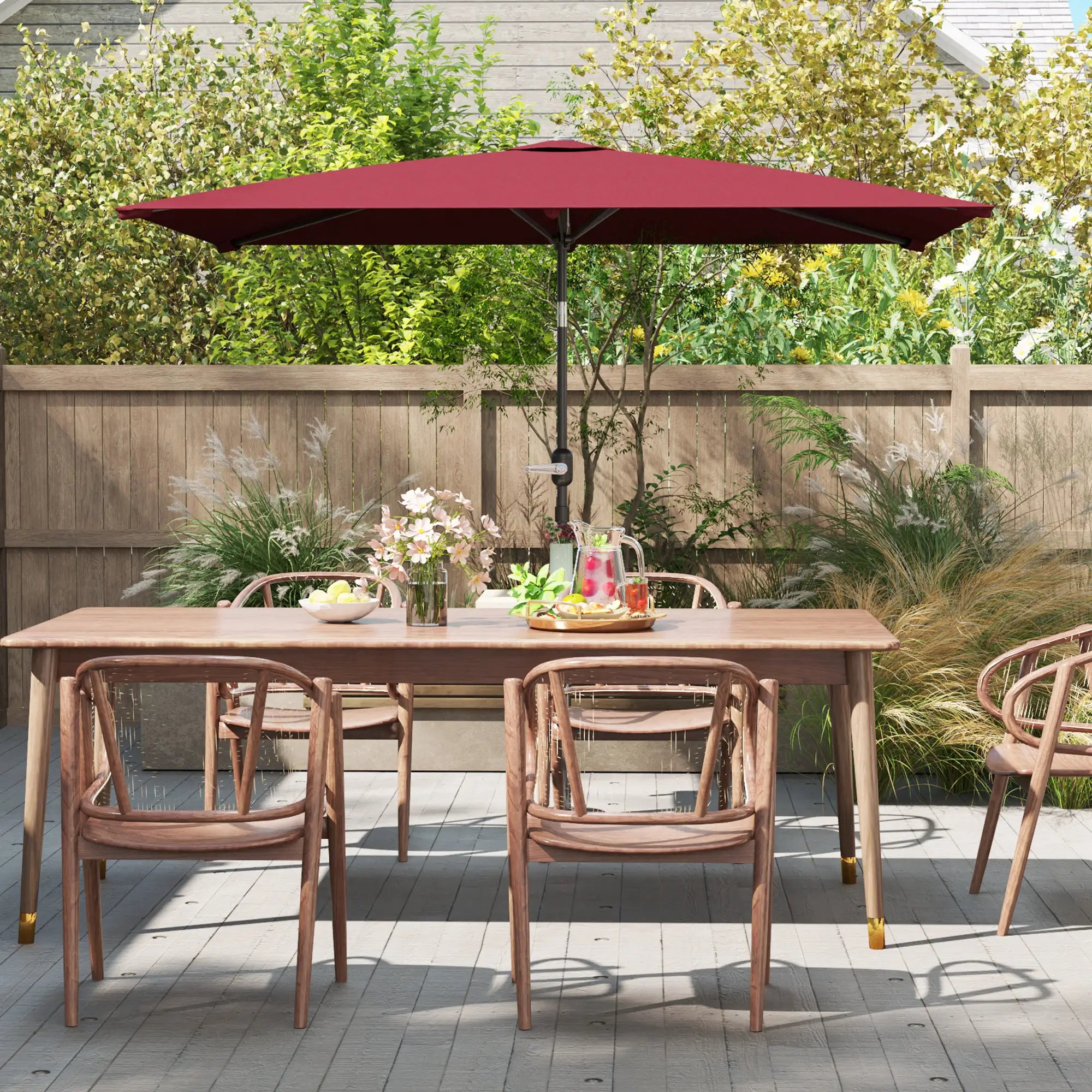 6.6x9.6ft Rectangle Aluminum Tilt Patio Umbrella, Outdoor Sunshade, Wine Red Sun Umbrellas at Gallery Canada