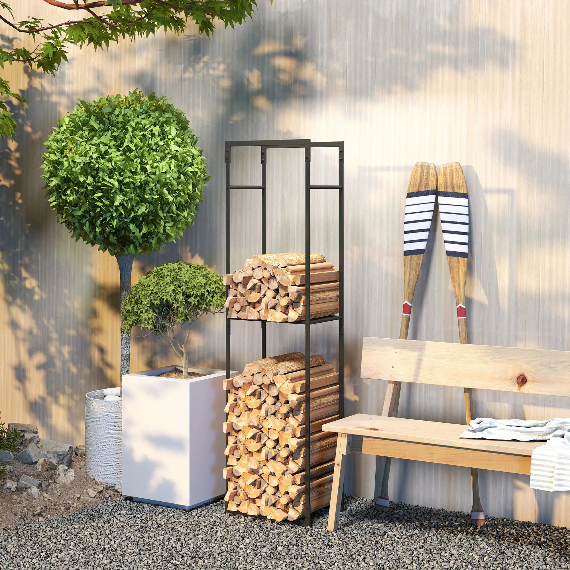Heavy Duty Firewood Rack With Adjustable Shelf, Indoor Outdoor Log Holder Firewood Racks at Gallery Canada