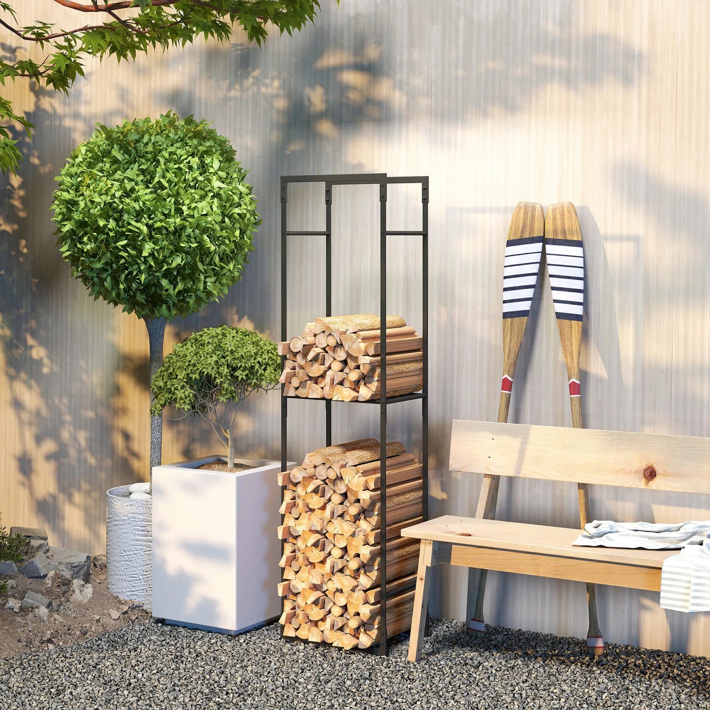 Heavy Duty Firewood Rack With Adjustable Shelf, Indoor Outdoor Log Holder Firewood Racks at Gallery Canada