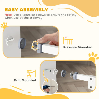 Pet Gate with Door, 30 in Tall, Pressure-Mounted Safety Gate, White