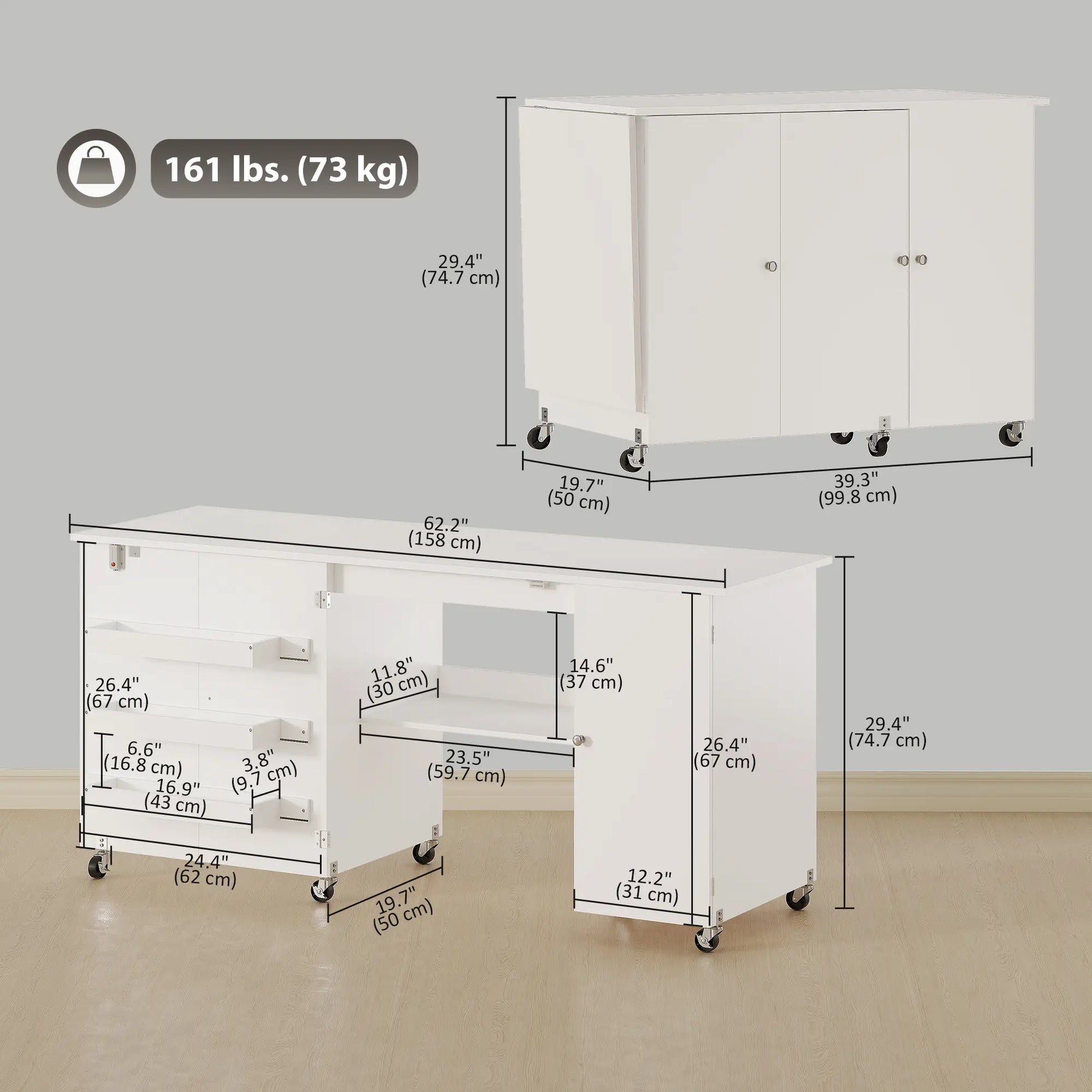 Sewing Machine Table, Drop Leaf, 2 Doors, Adjustable Shelf, White Sewing Cabinets at Gallery Canada