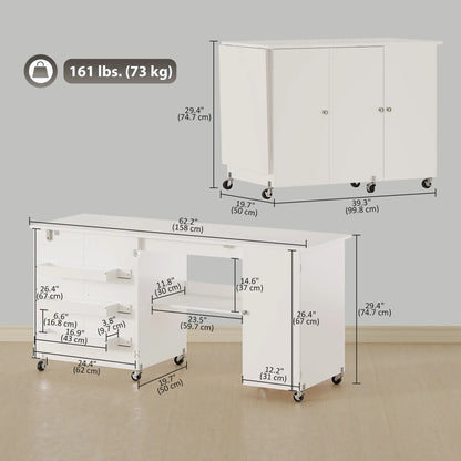 Sewing Machine Table, Drop Leaf, 2 Doors, Adjustable Shelf, White Sewing Cabinets at Gallery Canada