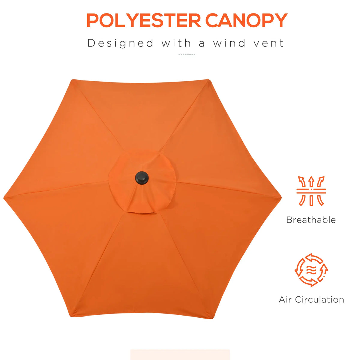 6.6FT Parapluie de Patio Extérieur, 6 Côtes Solides, Orange