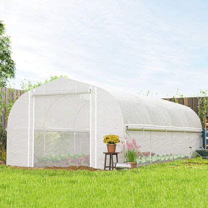 19.5' x 10' x 6.6' Tunnel Greenhouse, Roll-up Mesh Sidewalls, Mesh Door, Galvanized Steel, White Tunnel Greenhouses at Gallery Canada
