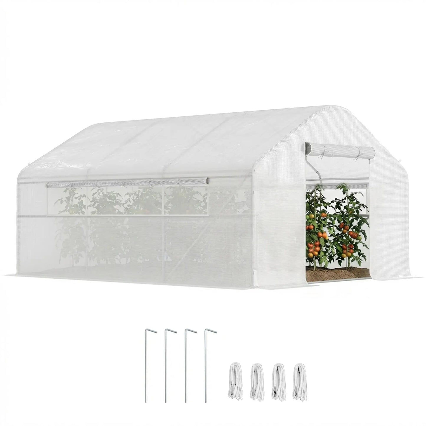 Walk-in Tunnel Greenhouse, Galvanized Steel Frame, 13' x 10' x 6.5', White Tunnel Greenhouses at Gallery Canada