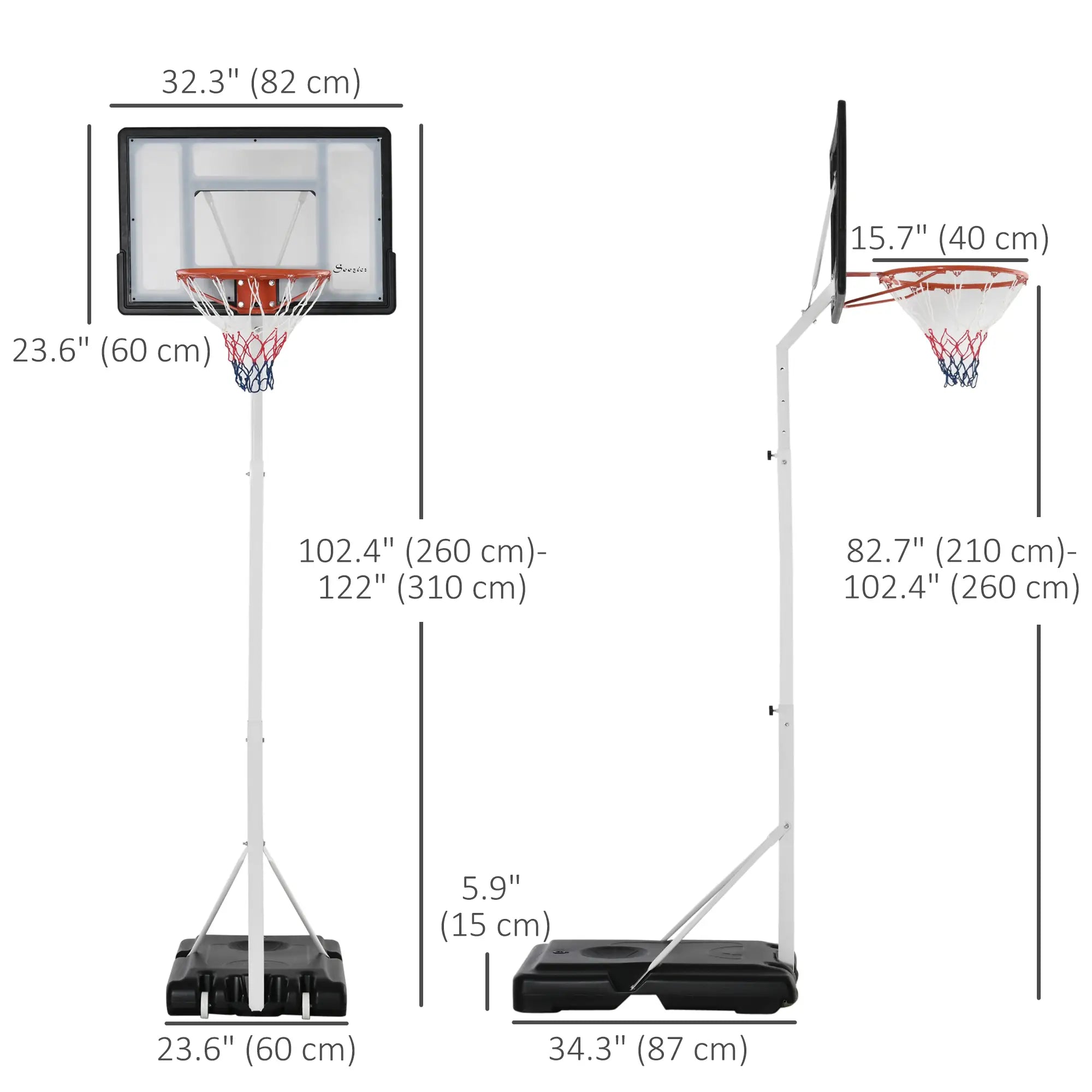 Portable Basketball Hoop, 7ft-8.5ft Adjustable with Wheels, 32.3