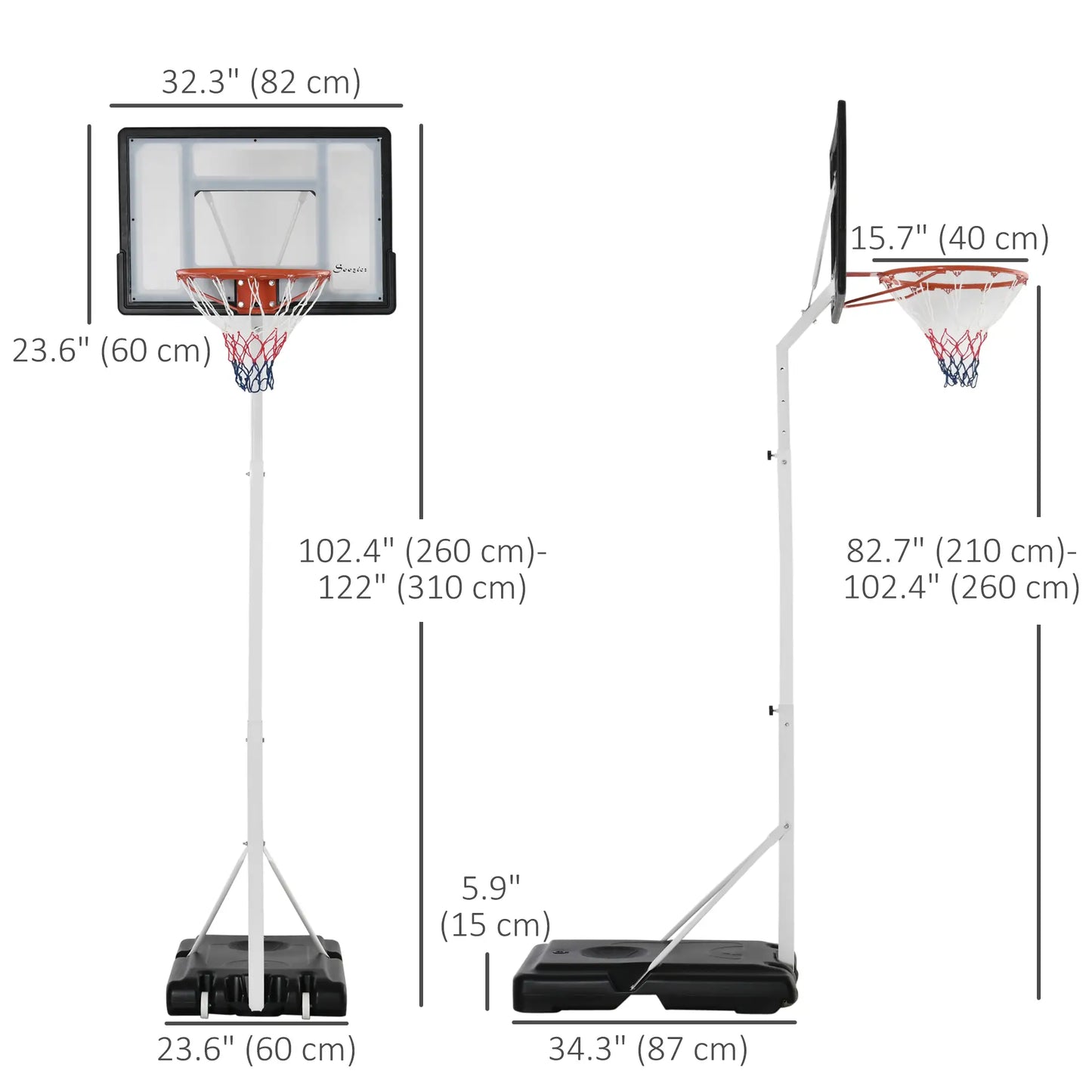 Portable Basketball Hoop, 7ft-8.5ft Adjustable with Wheels, 32.3" Backboard Basketball at Gallery Canada