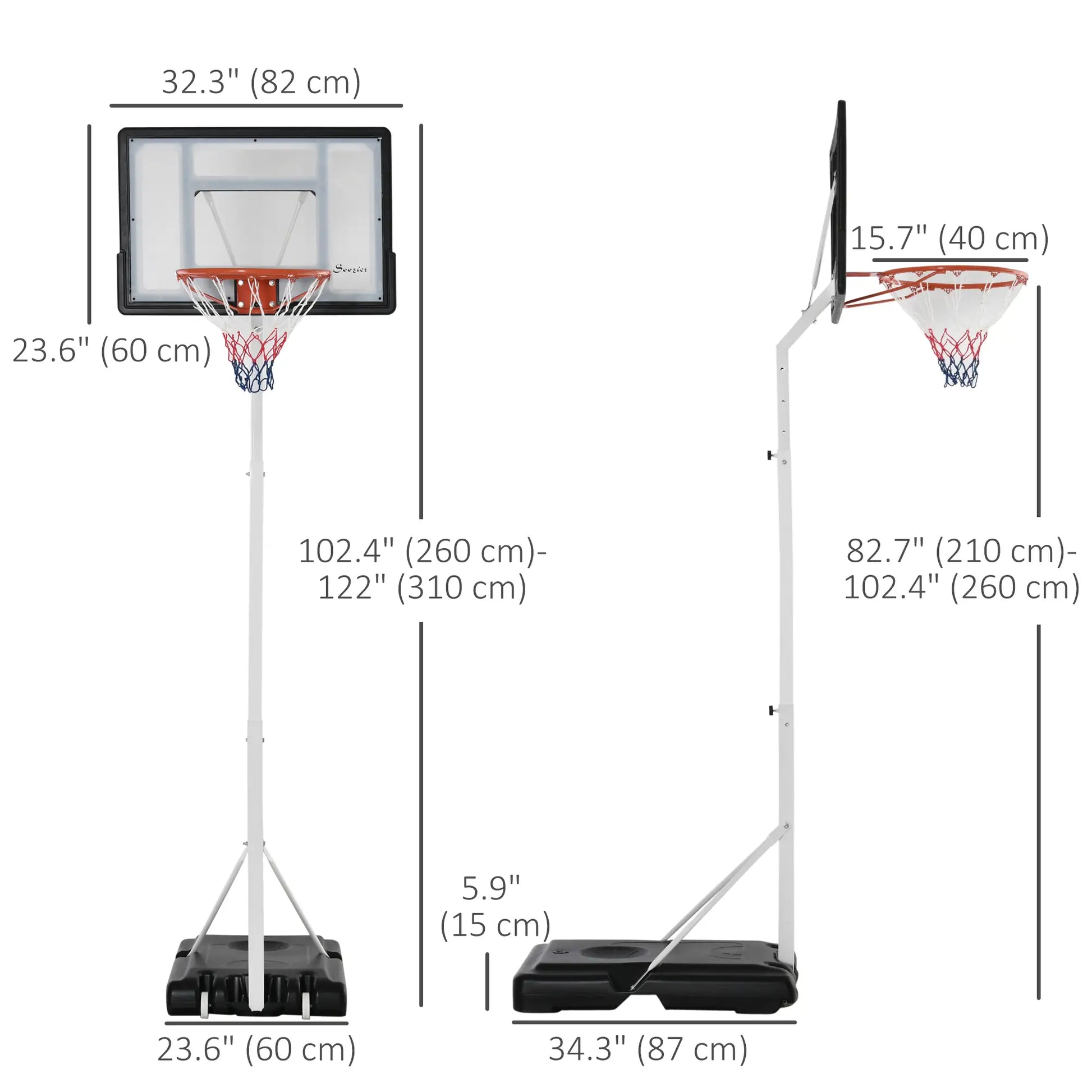 Portable Basketball Hoop, 7ft-8.5ft Adjustable with Wheels, 32.3" Backboard Basketball at Gallery Canada