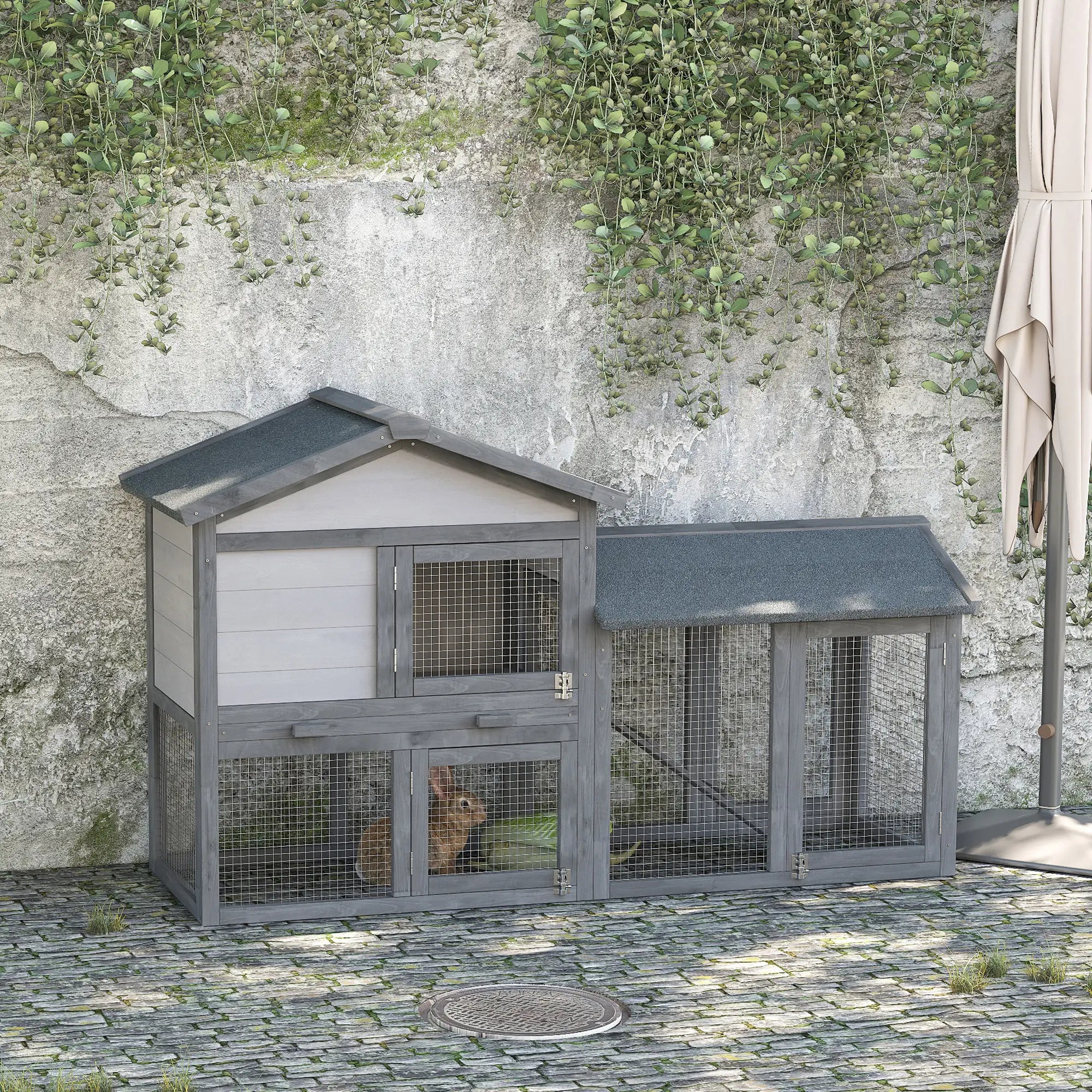 Wood Rabbit Hutch, Bunny Cage, Small Animal House, Dark Grey Rabbit Hutch at Gallery Canada