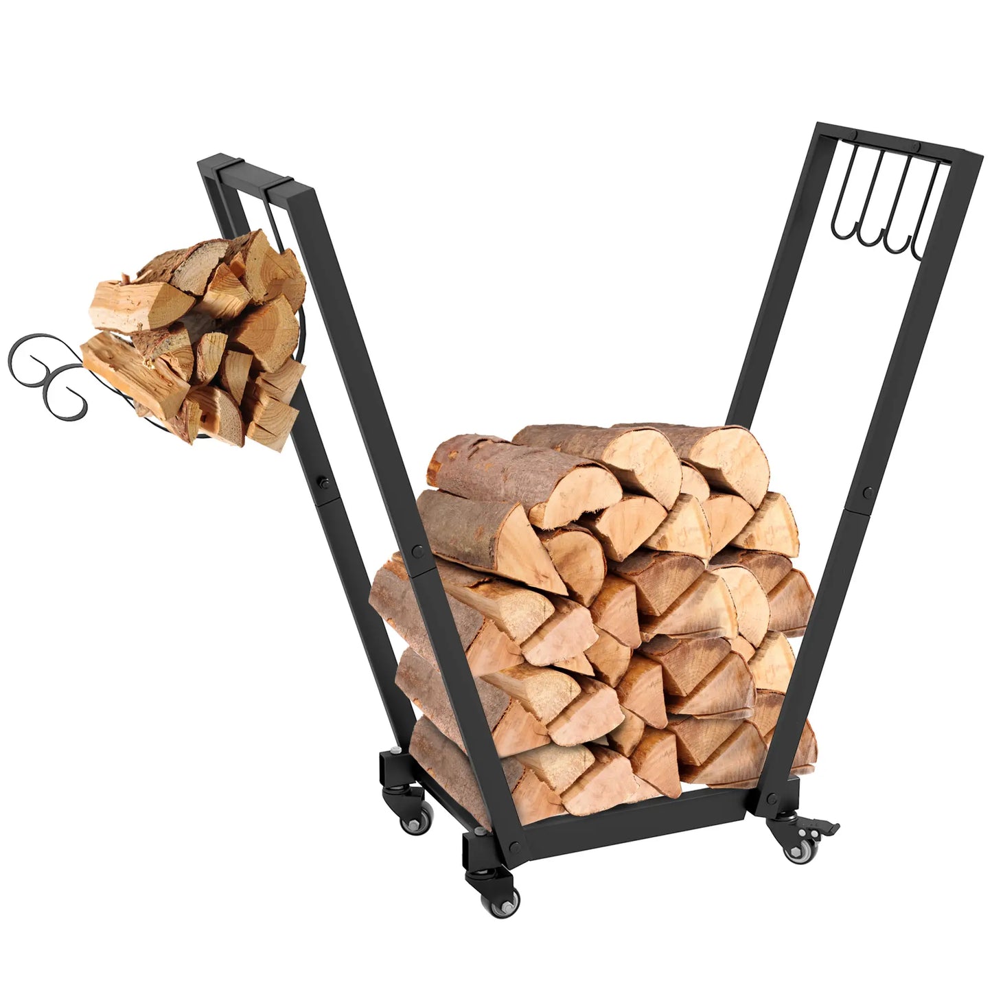 31 Inch Firewood Rack, Heavy Duty with Swivel Casters, Indoor Outdoor, Black Firewood Racks at Gallery Canada