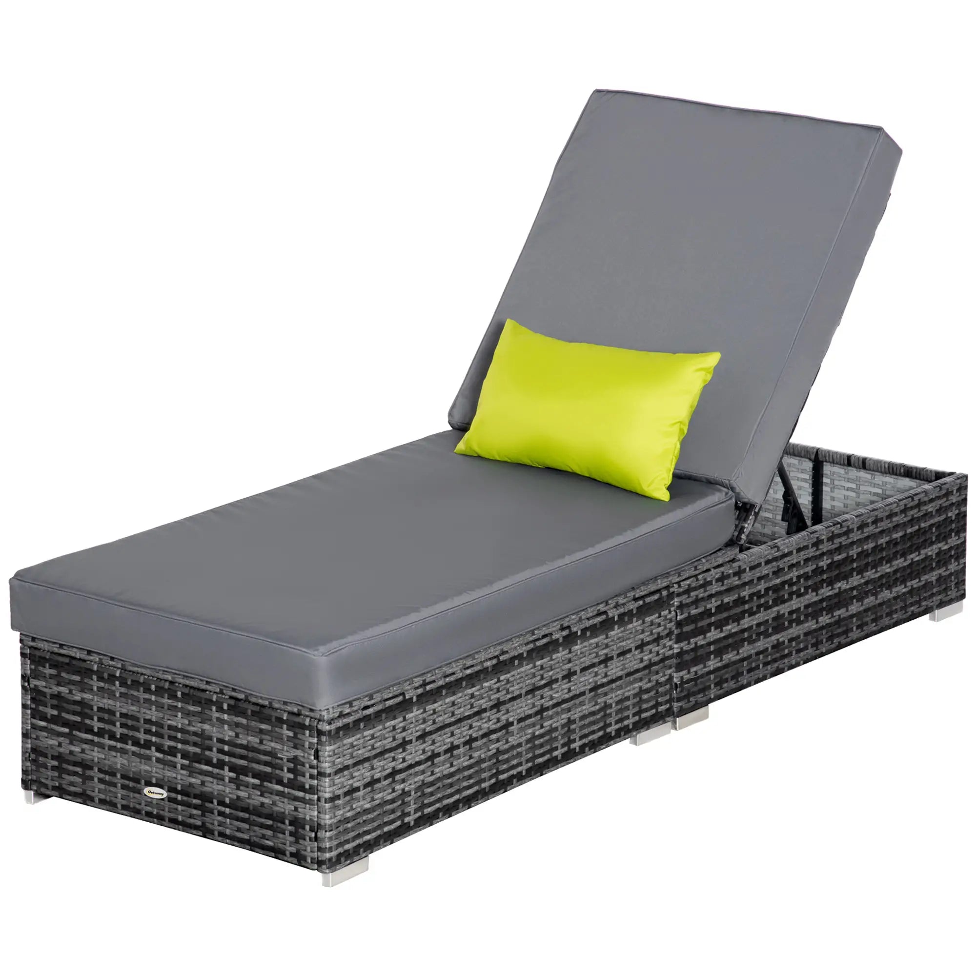 Patio Wicker Lounger, Outdoor PE Rattan Chaise Lounge, Adjustable Recliner, Grey Chaise Loungers at Gallery Canada
