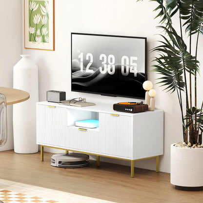 TV Console For 40 Inch TVs, Entertainment Center With RGB LED Lights, White TV Stands at Gallery Canada