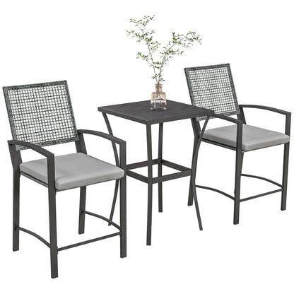 3pc Rattan Patio Bar Table, Chairs with Cushions, Bar Furniture Bistro Sets at Gallery Canada
