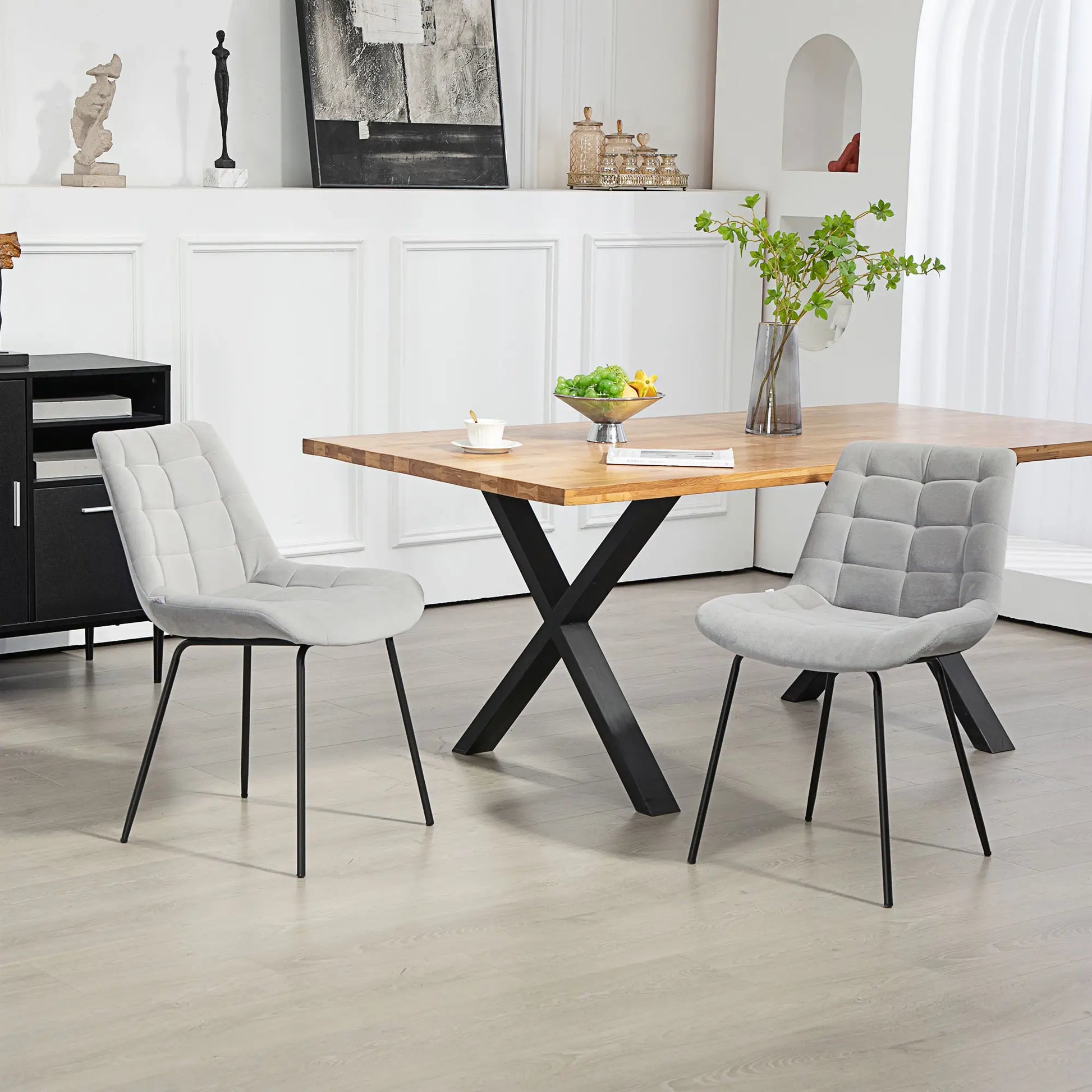 2 Dining Chairs, Upholstered Kitchen Set, Padded Seat, Steel Legs, Light Grey Dining Chairs at Gallery Canada