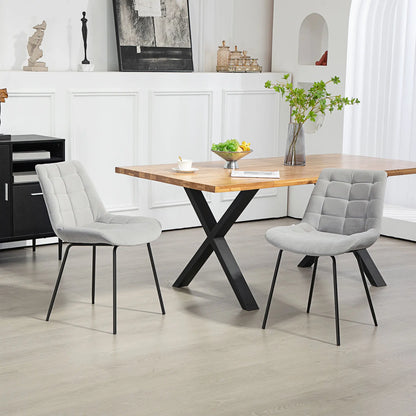 2 Dining Chairs, Upholstered Kitchen Set, Padded Seat, Steel Legs, Light Grey Dining Chairs at Gallery Canada