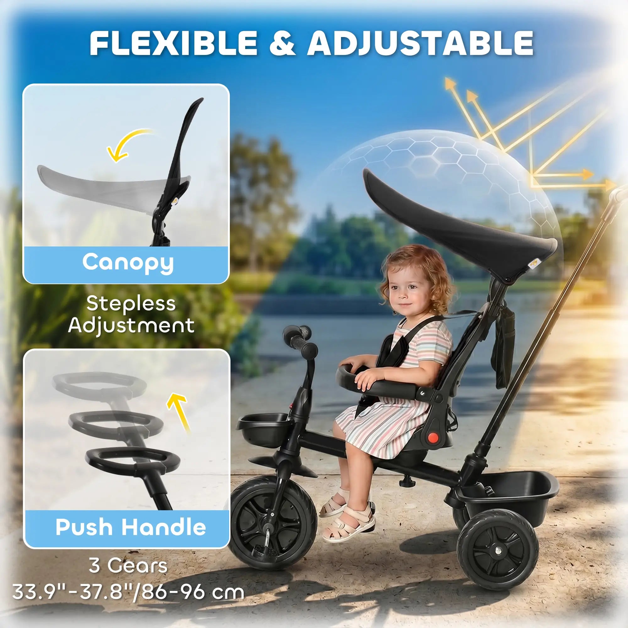 Toddler Tricycle, 4 In 1 Kids Trike, Adjustable Seat, Black Tricycles for Kids at Gallery Canada