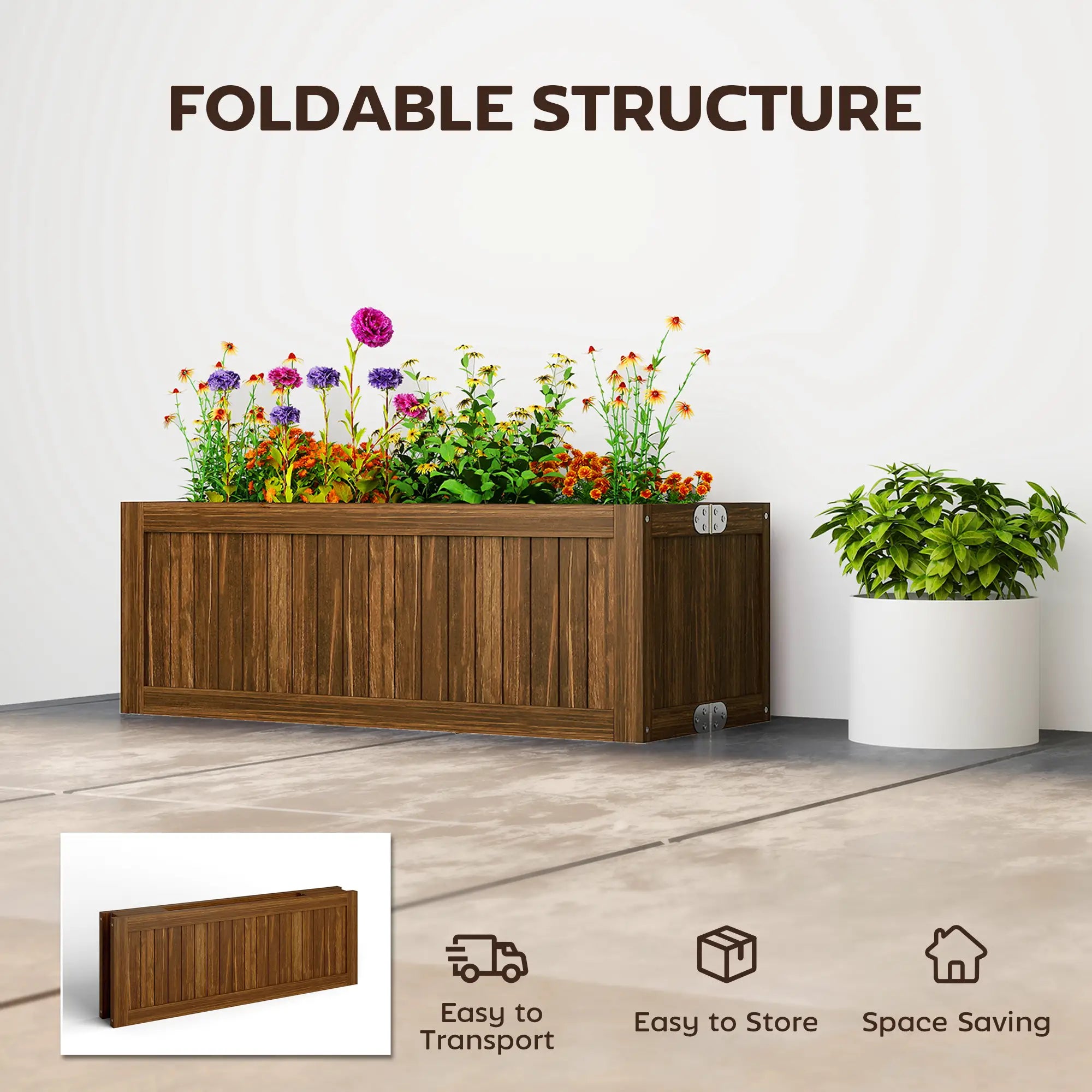 Foldable Elevated Planter Box, Wooden Raised Garden Bed, Carbonized Wooden Planter Boxes at Gallery Canada