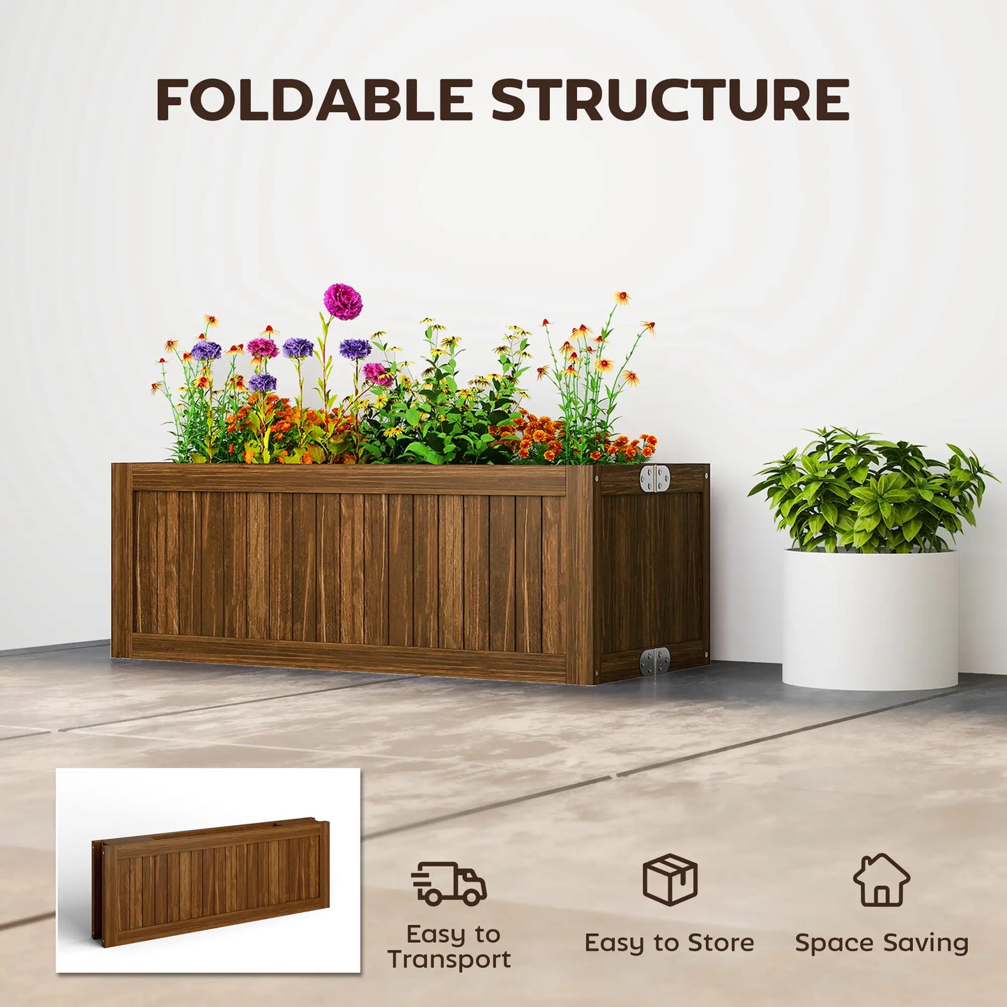 Foldable Elevated Planter Box, Wooden Raised Garden Bed, Carbonized Wooden Planter Boxes at Gallery Canada