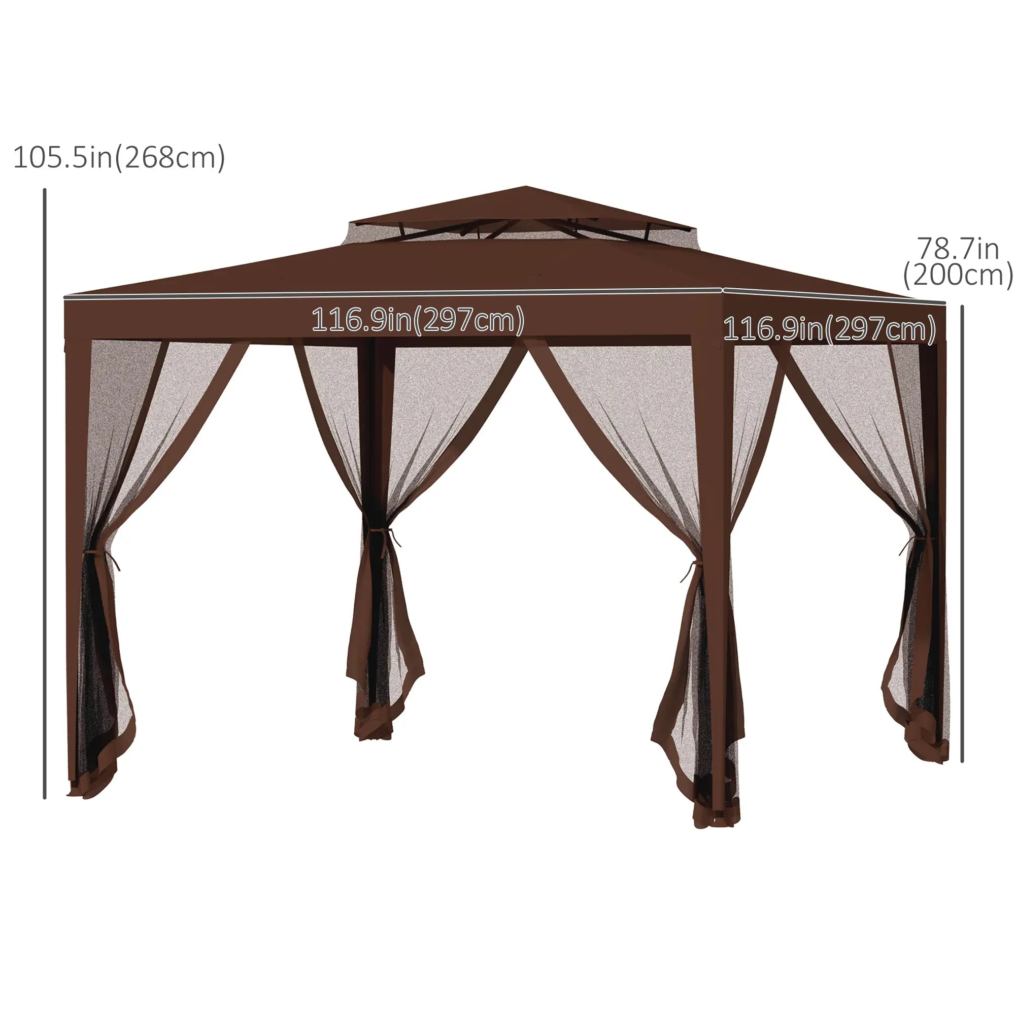 10' x 10' Outdoor Canopy Tent, Mesh Netting, Double Tier Roof, Brown Gazebos at Gallery Canada