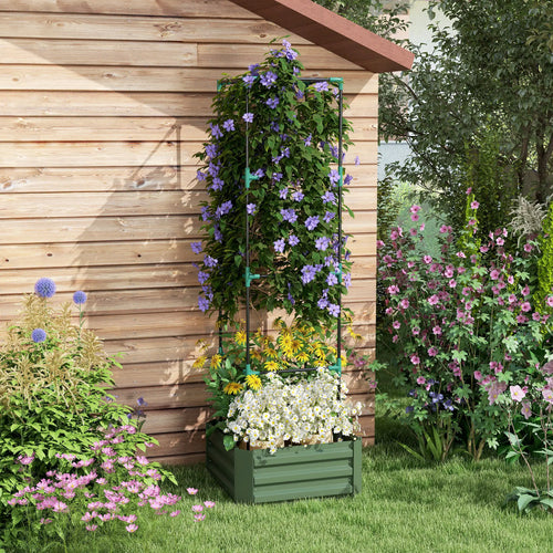 Galvanized Planter Box, Outdoor Raised Garden Bed with Trellis