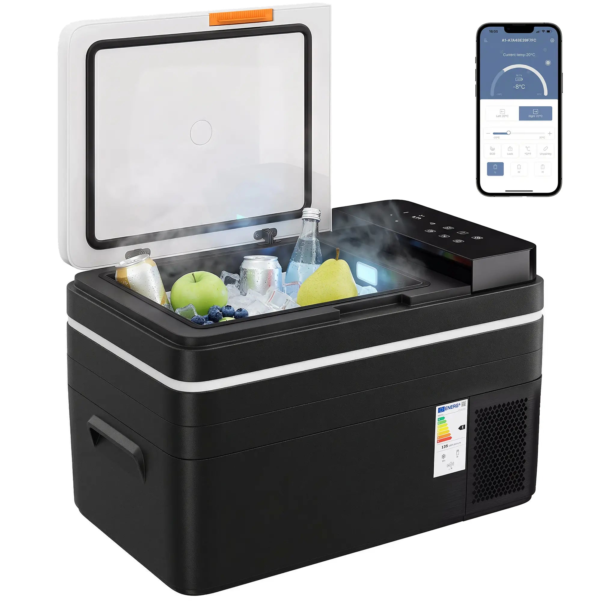 12 Volt Car Refrigerator, 32QT, App Control, 12/24V DC, 100-240V AC, Black Car Coolers at Gallery Canada