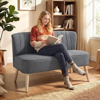 Modern 2 Seater Sofa, Upholstered Couch with Rubber Wood Legs, Grey 2-Seater Sofas at Gallery Canada