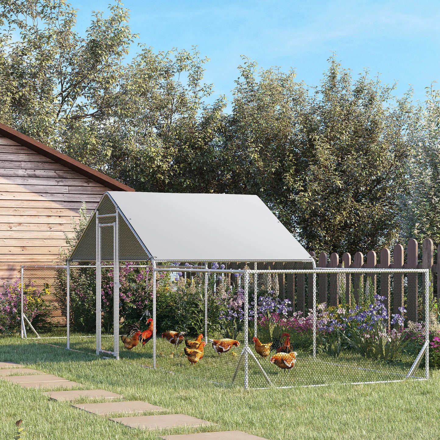 23' x 6.6' Metal Chicken Coop, Waterproof Anti-UV Cover, Spire Roof, Door, for 12-14 Chickens, Ducks, Rabbits, Sliver Chicken Coops at Gallery Canada