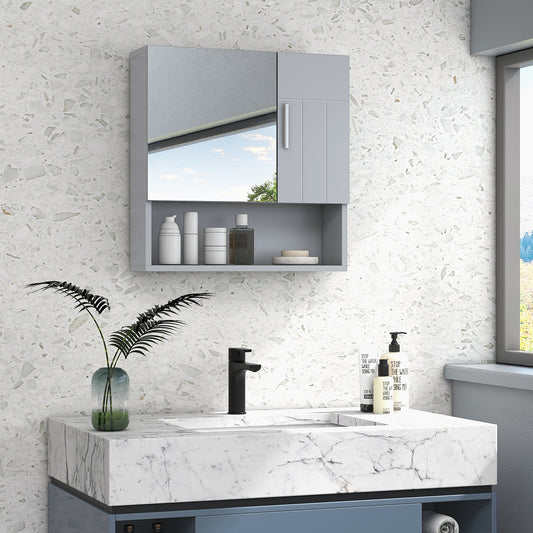 Bathroom Mirror Cabinet, Wall Mounted Medicine Cabinet with Double Doors and Adjustable Shelf, Grey - Gallery Canada