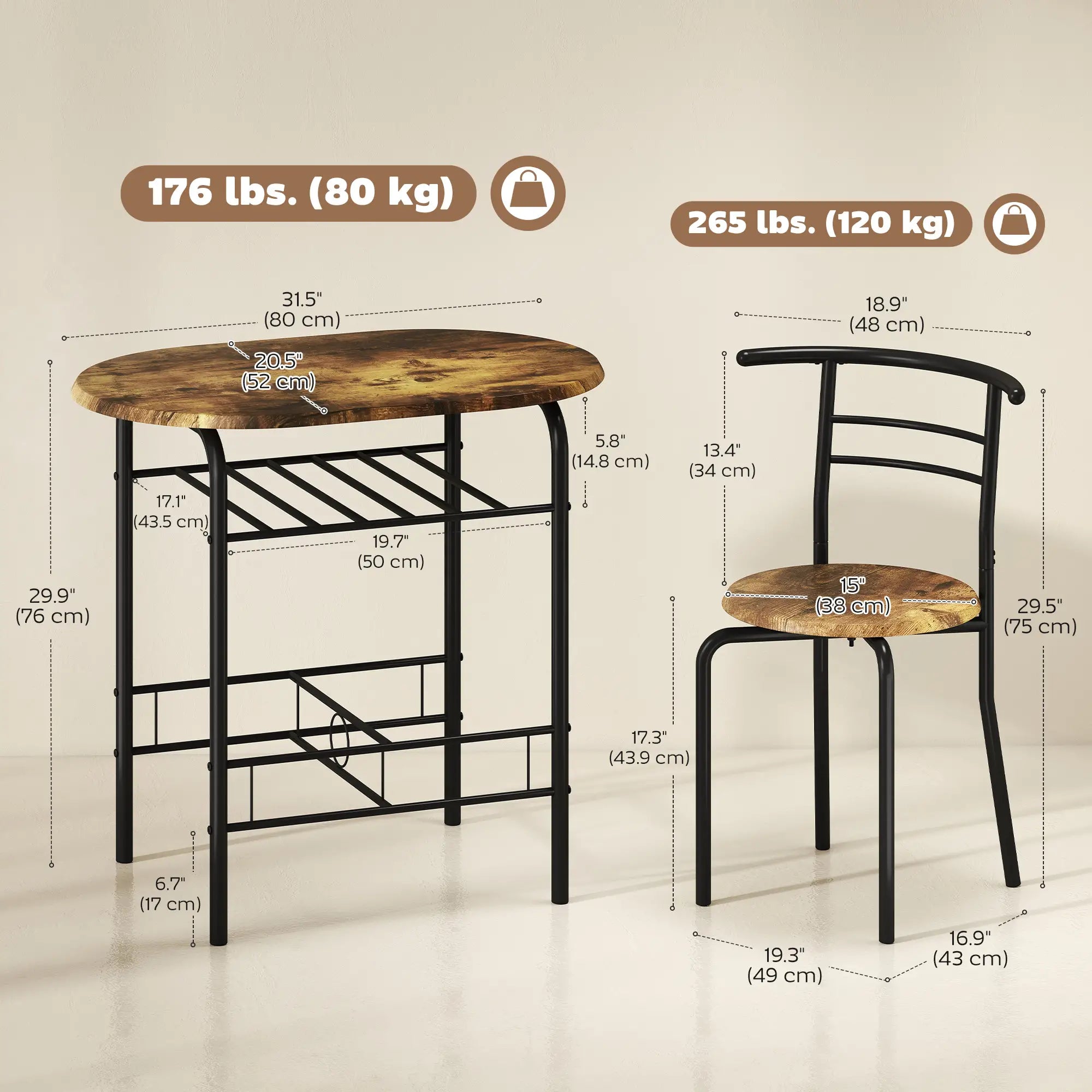 Dining Table Set Of 3, Kitchen Table And Chairs, Rustic Brown Dining Table Sets at Gallery Canada